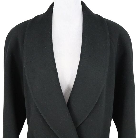 Jones NY Coat Petites 10P Black Wool Long Overcoat Shoulder Pads Vintage - Picture 9 of 16